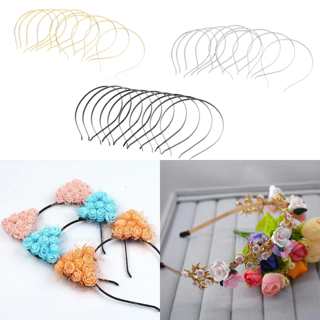 

10 Pieces Plain Metal Headbands for Craft DIY Cat Ear Headband Floral Headpiece for Sewing or Pasting Fabric Flowers on