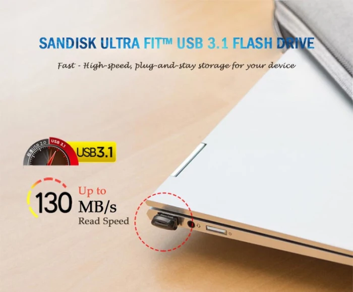 SanDisk флеш-накопитель CZ430 ultra fit usb 3,1 256 ГБ 128 Гб 64Gbread скорость передачи данных до 130 МБ/с. 32 Гб оперативной памяти, 16 Гб встроенной памяти, usb-накопитель, карта памяти, 3,1 flash memory stick