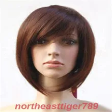Горячая Распродажа модный короткий темно-коричневый прямой Женский парик для волос