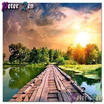 

full Square/Round diamond painting Summer Scenic daimond paiting Landscape diamant embroidery Wooden ladder promenade Home Decor