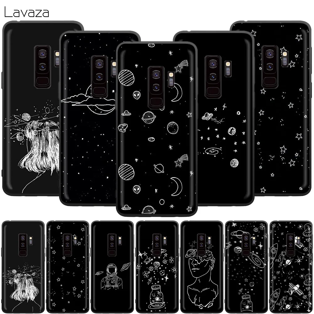 Space Moon Astronaut Black White Case for Samsung Galaxy A2 J4 Core J6 J7 DUO J8 2018 Plus Prime A20E A70S A01 A11 A21 A41 | Мобильные