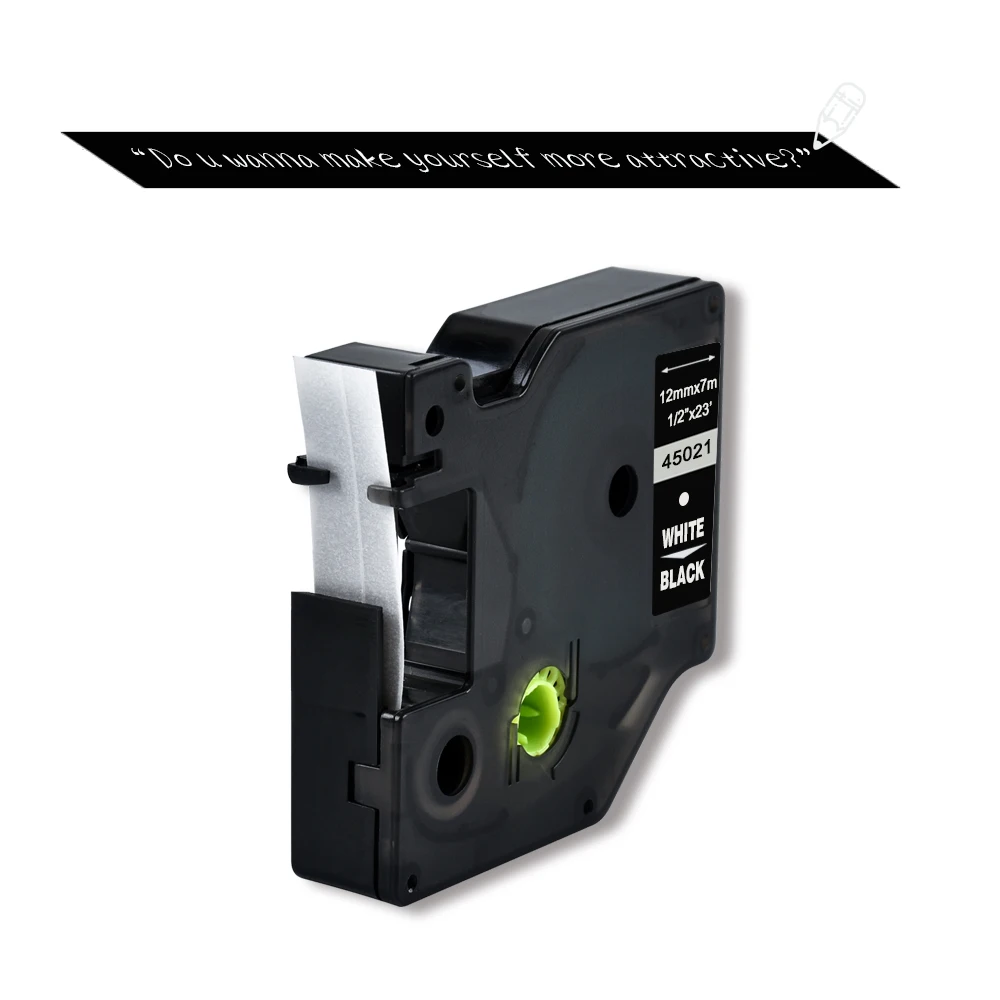 Dymo d1 12mm 45021 검정색 라벨 테이프 리본 호환 Dymo D1 라벨 프린터, Dymo LM160 LM280 라벨 프린터 용