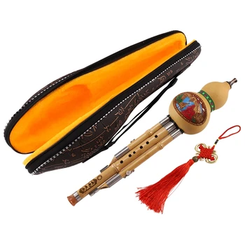 

Hot Chinese Hulusi Bamboo Gourd Cucurbit Flute Ethnic Musical Instrument Key of C with Case