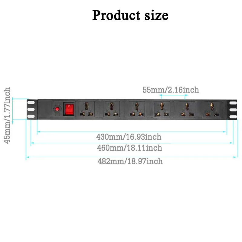 PDU шкаф Мощность полосы 6AC универсальный разъём гнездо 10A 250V 2500 Вт защита от