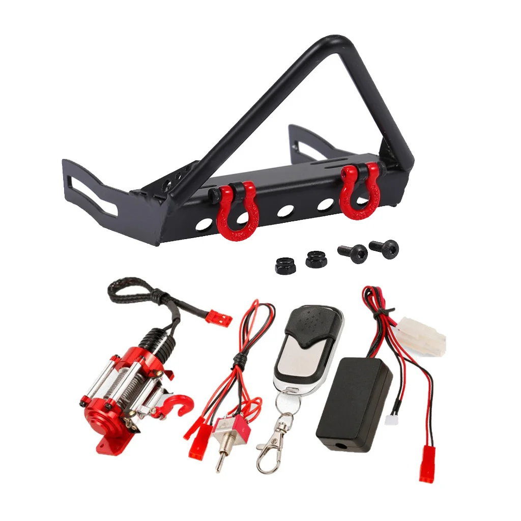 RC Front Bumper with Light for RC Axial SCX10 Jeep RC Rock Crawler, Black Metal,1/10 RC Crawler Car Parts (Black)