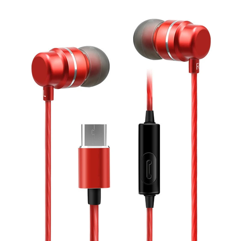 Jelly Comb type c наушники-вкладыши для Xiaomi huawei mate 10 20 P20 Pro Dynamic Drive HiFi USB-C наушники с микрофоном и регулятором громкости - Цвет: red
