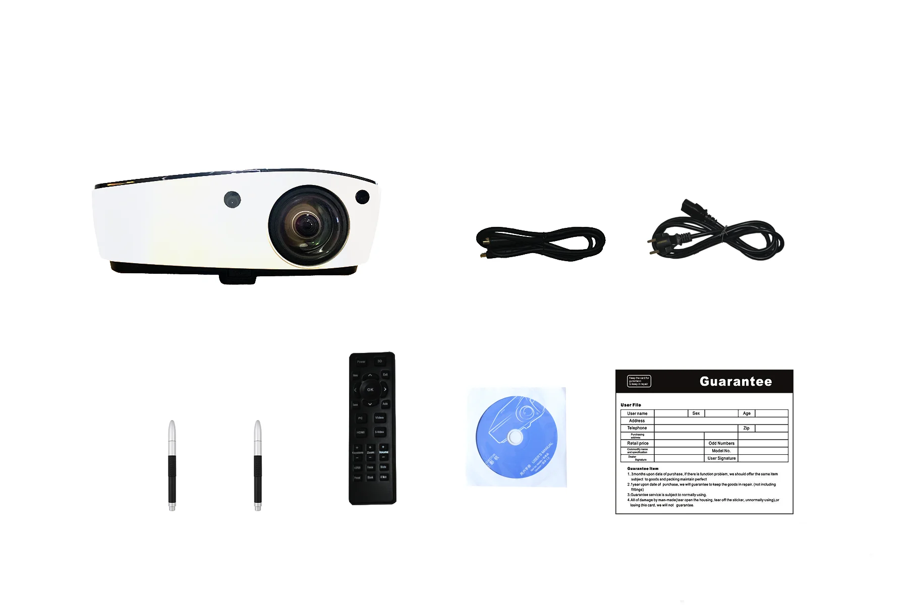 long pen short pen Short Throw AutoCalibration DLP Interactive Projector 4000 ANSI Lumens for Office Education Interactive Games Playing Proyector - Color: long pen short pen