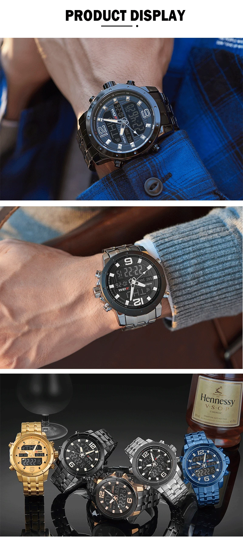 Двойной дисплей кварцевые цифровые мужские часы люксовый бренд нержавеющая сталь бизнес часы спортивные наручные часы Мужские автоматические relogio