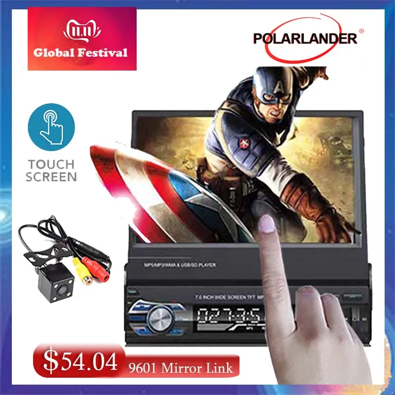 Baratos 1 Din coche mp4 mp5 reproductor estéreo video coche Audio Radio 7 HD pantalla retráctil táctil espejo enlace coche radio reproductor de cassette
