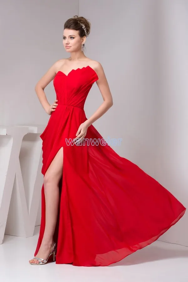 Robe de soiree поступление Коралловое платье модный дизайн плиссированные открытые ноги настоящий красный сексуальный Пол Длина шифон Длинные свадебные платья