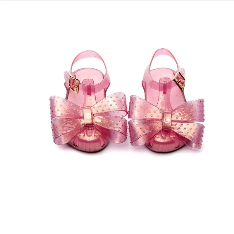 Прозрачные сандалии для девочек; мини-космические сандалии с бантом; коллекция года; летняя детская пляжная обувь принцессы; нескользящая детская мини-обувь Melissa