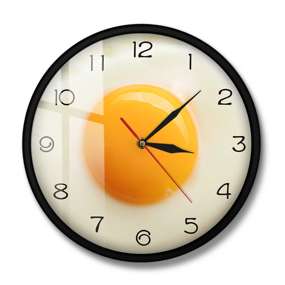 Sunny Side Up Fried Egg Kitchen Wall Clock 3D Flat Design Breakfast Food Wall Art Dining Room Interior Decor Silent Watch wall clock 3d wall clock