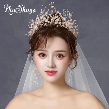 

NiuShuya Fairy handmade Pink Flower Headband Crown Bride Headdress Women Flower Tiara Luxury Crown Wedding Hair Jewelry Accessor