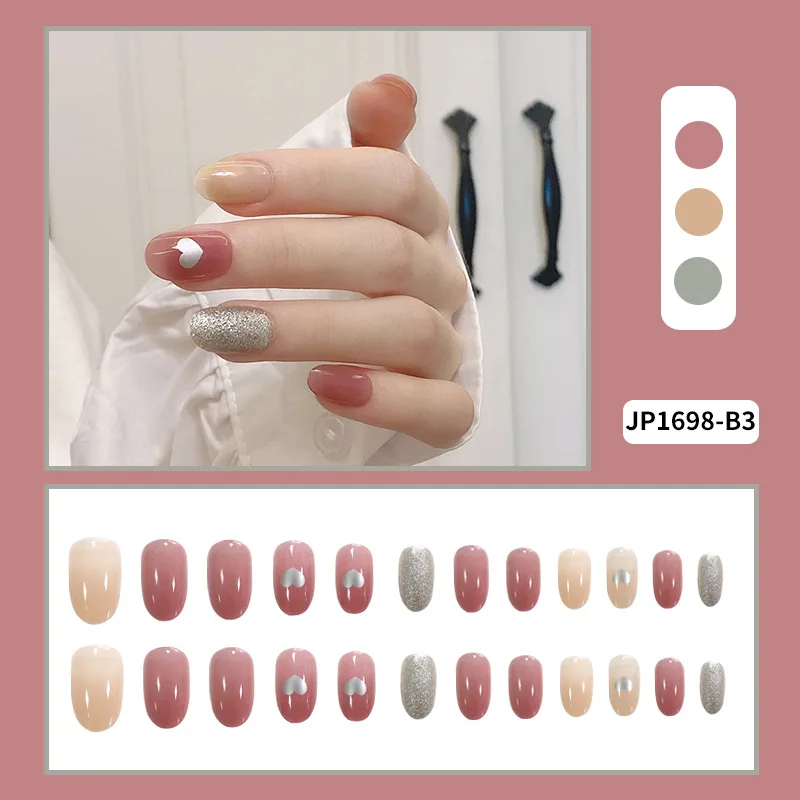 Fake Nails Short Round Head Bean Paste Powder Love Nail Stickers DIY Art Decoration Accessories Fashion Manicure Tools | Красота и