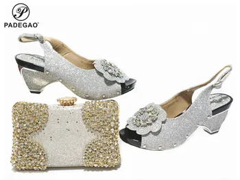 

Latest Italian Women Shoes Matching Bag in Silver Color Comfortable Heels African Women Shoes and Bag for Wedding PartY