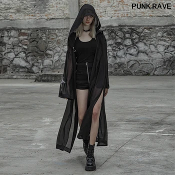 

Personality Chiffon corns Ring Handsome women Thin Coat Classic black Extra-long Wizard Hat and Suntan Suit PUNK RAVE OPY-393XCF