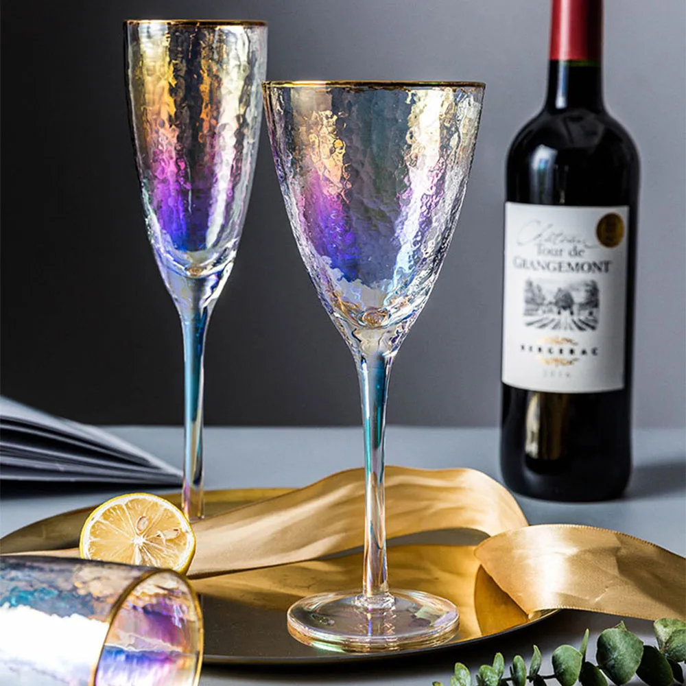 Роскошные стеклянные бокалы для шампанского свадебные с разноцветными