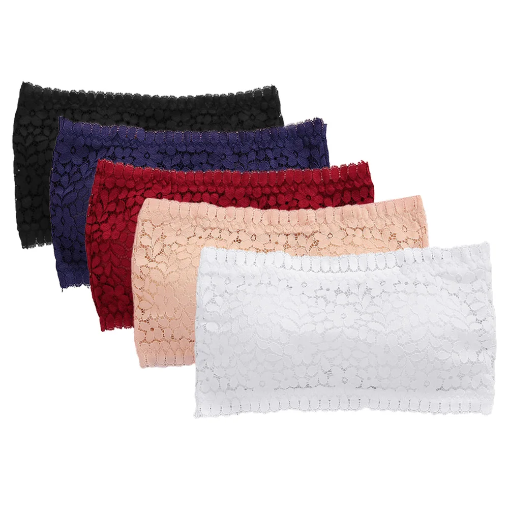 Womens Floral Lace Seamless Bandeau Summer Elastic Strapless Bra Female Sexy Tube Top Bandeau Underwear