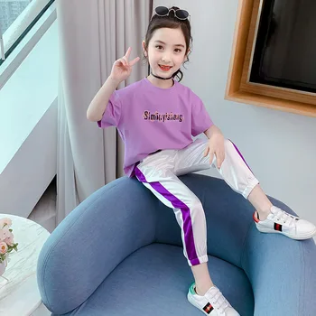 

Children's Suit Summer Baby Girls Clothes Sets Toddler Kids Short Sleeves Tops T Shirt + Long Pants Outfits Tracksuit 8 12 Years