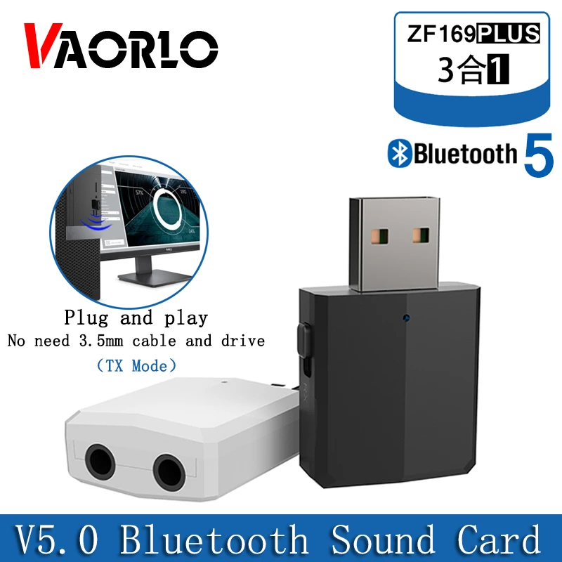 VAORLO 5,0 USB Bluetooth адаптер 3 в 1 стерео аудио Bluetooth приемник трансмиттер 3,5 мм AUX беспроводной ключ USB для ПК ТВ автомобиля