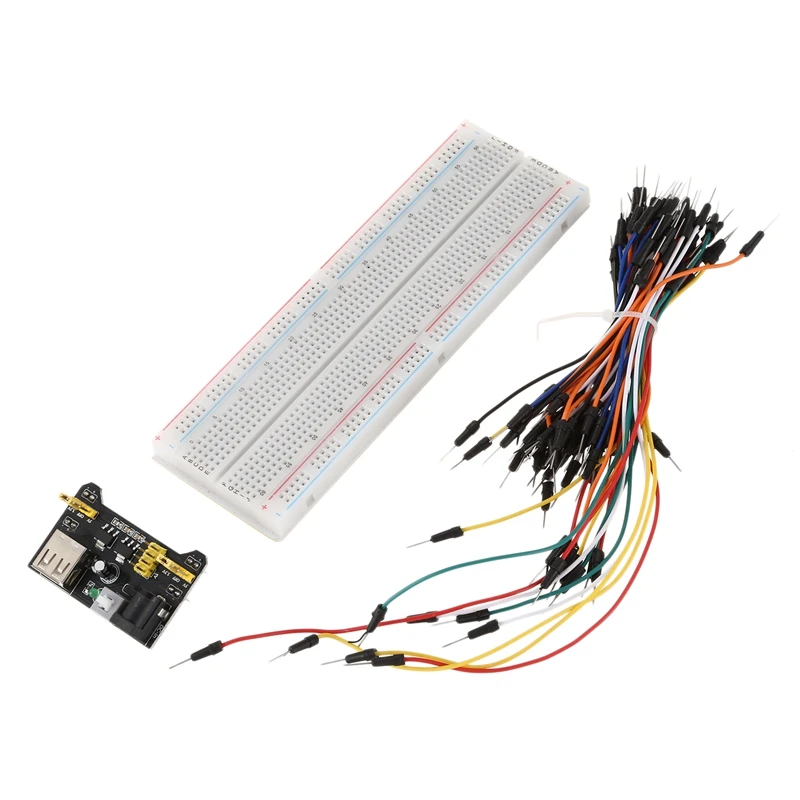 

MB-102 830 Point PCB Breadboard Power Supply Module 3.3V 5V + Power Supply + 65pcs Jump Cable Wires for Arduino Board+ Breadboar