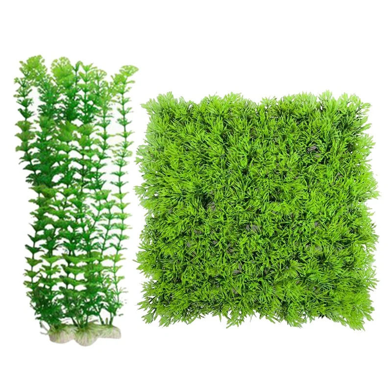 1Pcs Artificial Fake Water Aquatic Green Grass Plant Lawn Aquarium Landscape & 3Pcs Green