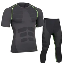 Мужские спортивные колготки, комплект с коротким рукавом, Капри, мягкие удобные дышащие быстросохнущие штаны, одежда для бега на открытом воздухе