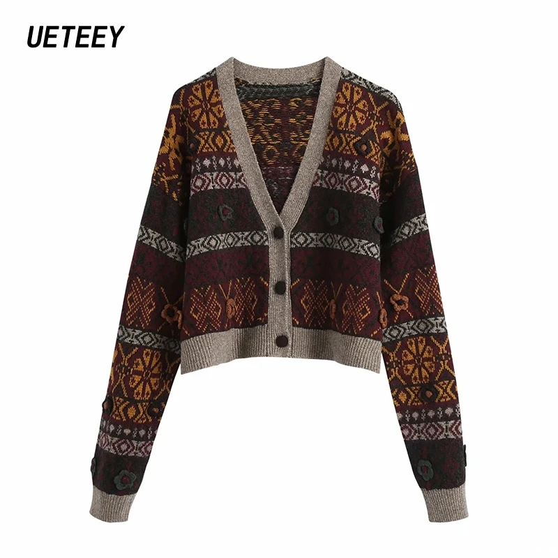 

za Winter Women's Sweater Cardigan Jumpers Vintage 2020 Cropped Sweater Knitted Jackets Coats Mujer Long Sleeves Femme Knitwears