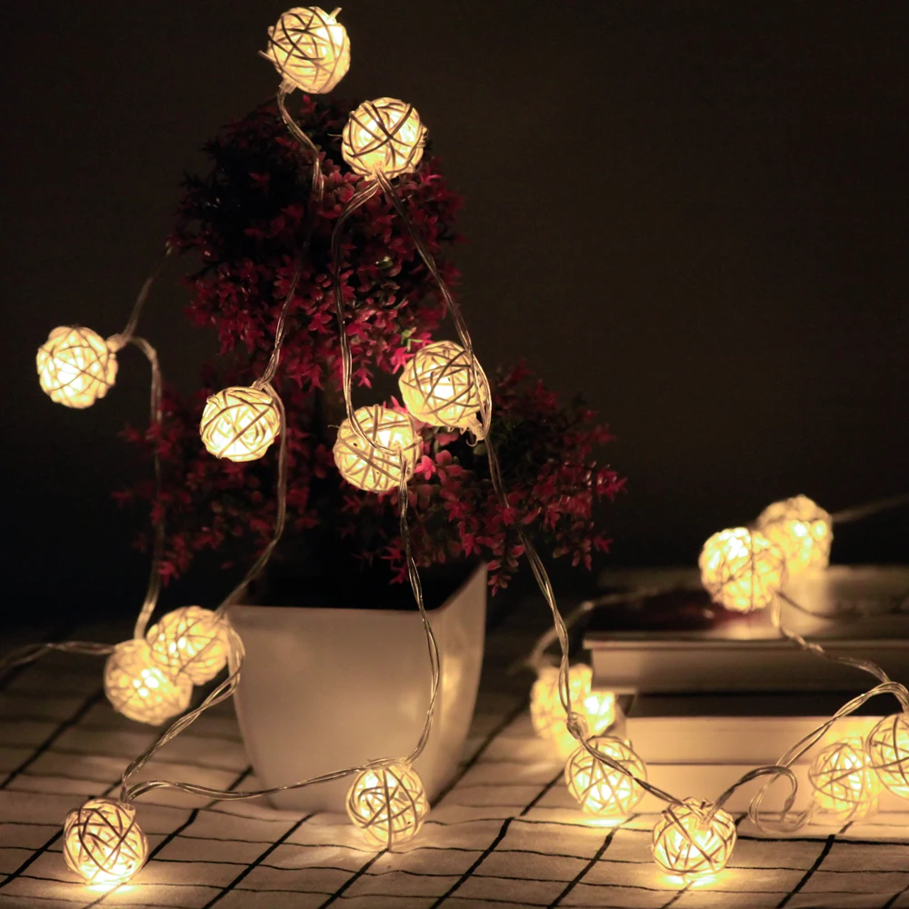 

Battery Operated Garland Lights Rattan Ball 2M 5M 10M LED Fairy String Christmas Light Indoor Wedding Party Home Decorative Lamp