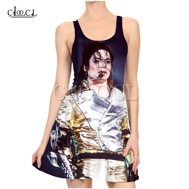 Женское платье без рукавов CLOOCL Rock Musician Michael Jackson летнее Плиссированное
