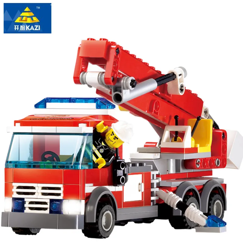 KAZI 8053 игрушки городская серия Строительные блоки DIY Пожарная машина Наборы кубиков Развивающие игрушки для детей совместимый большой бренд