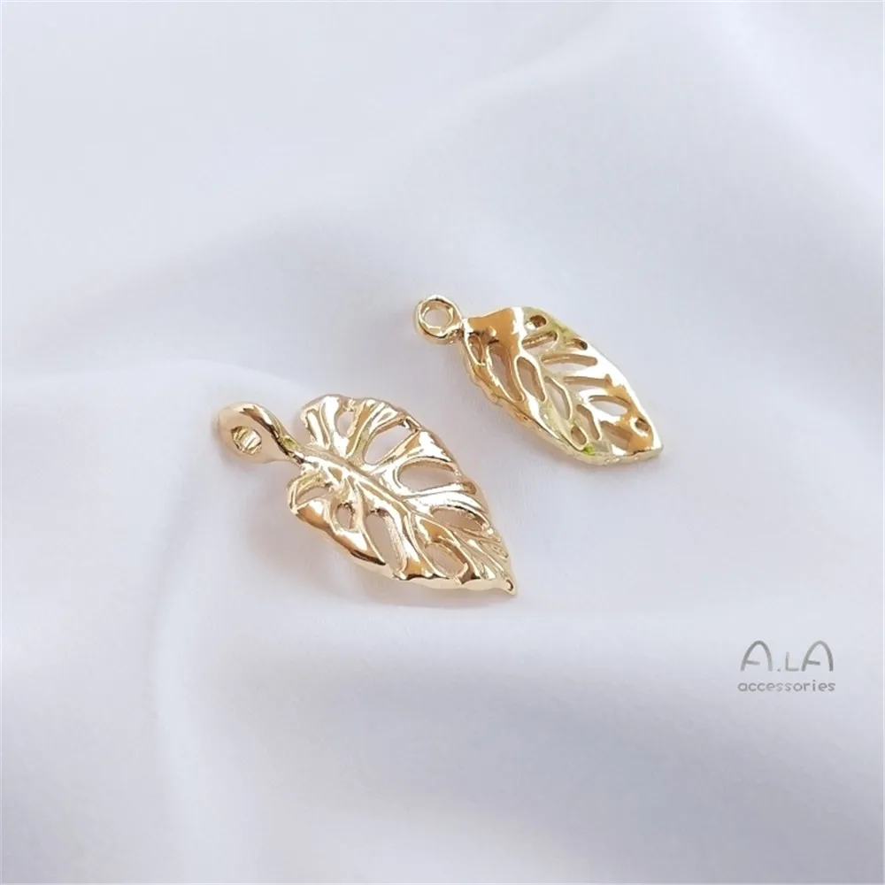 14K Gold Plated Accessories hollow three-dimensional leaf pendant diy handcrafted bracelet head ornaments pendant eardrop wedding props arch bridge candle holder wrought iron plating golden romantic candlelight dinner three head candlestick ornaments