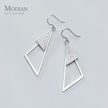 

MODIAN Geometric Hyperbole Hook Earring for Women Gift 925 Sterling Silver Shiny Zircon Big Triangle Dangle Earring Fine Jewelry