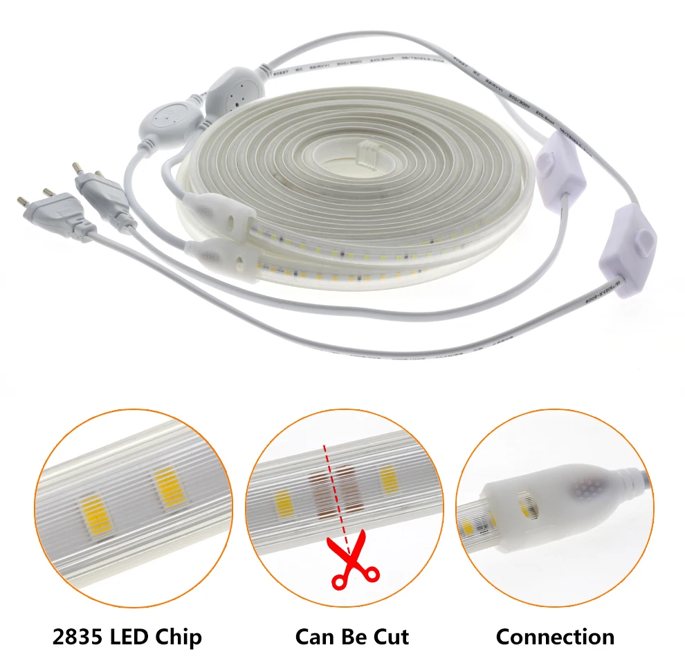 220 В Светодиодная лента 2835 водонепроницаемый гибкий светодиодный светильник лента Высокая безопасность Высокая яркость мягкий светодиодный светильник s для наружного украшения