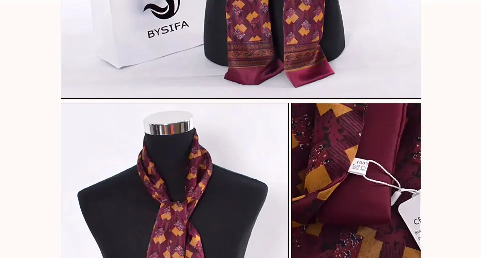 [BYSIFA] Black Red Long Scarves For Men Fashion Accessories Male Pure Silk Scarf Cravat Winter Flowers Pattern Scarf 160*26cm head wraps for men