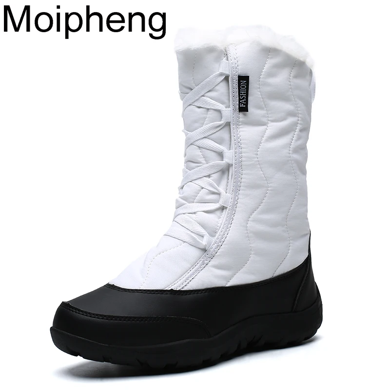 Moipheng/теплые зимние ботинки женские зимние ботинки водонепроницаемые ботинки черного цвета размера плюс ботинки до середины икры на толстом меху; Botas Mujer