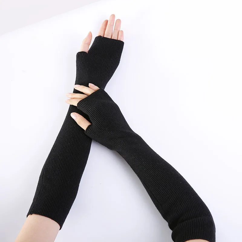 Black Новые женские зимние высококачественные длинные перчатки DIY тонкая шерсть вязание теплые митенки без пальцев женские перчатки для женщин - Цвет: Black