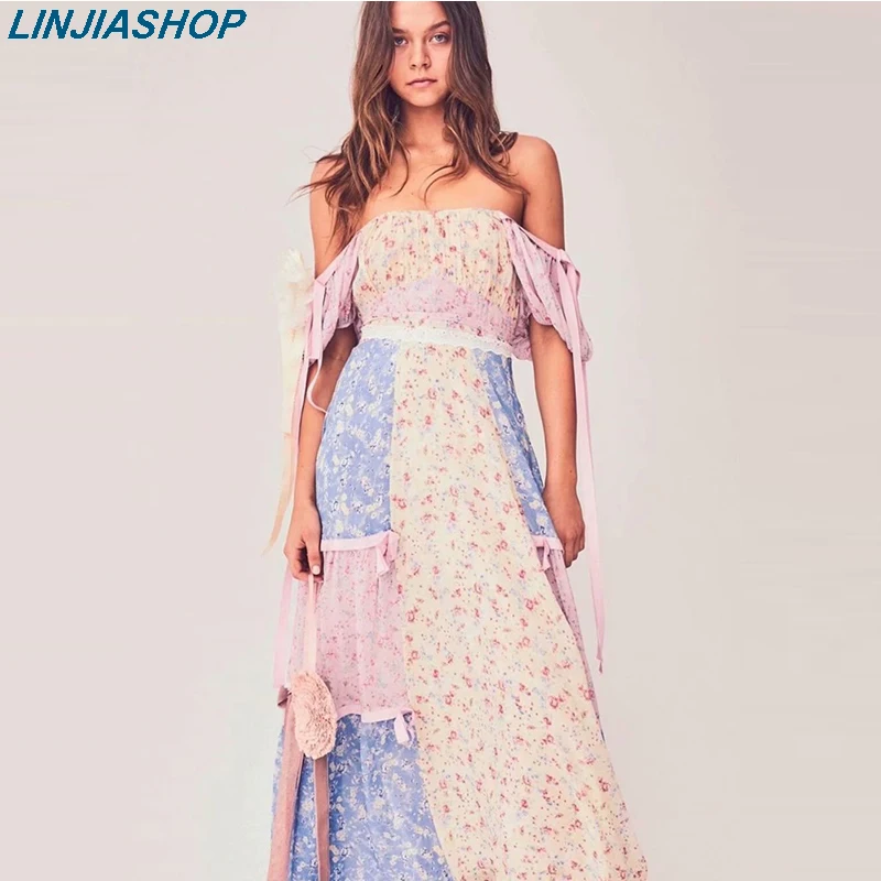 Boho loveshack/летнее платье с квадратным вырезом и оборками приталенное высокой