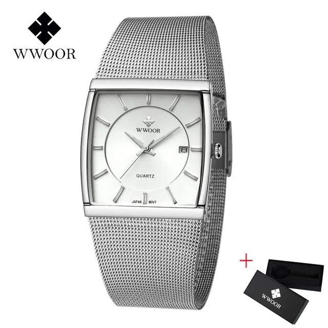 Wwoor Montre A Quartz Pour Hommes Marque De Luxe Horloge Carree Entierement En Acier Etanche Cadeau 81 Aliexpress