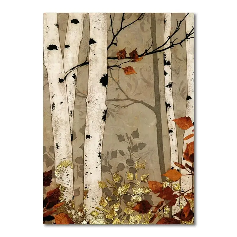 Абстрактная акварельная картина на холсте Ретро стиль постеры для оформления дома Hd Печать Березовое дерево лес стены Искусство картина для спальни - Цвет: 2