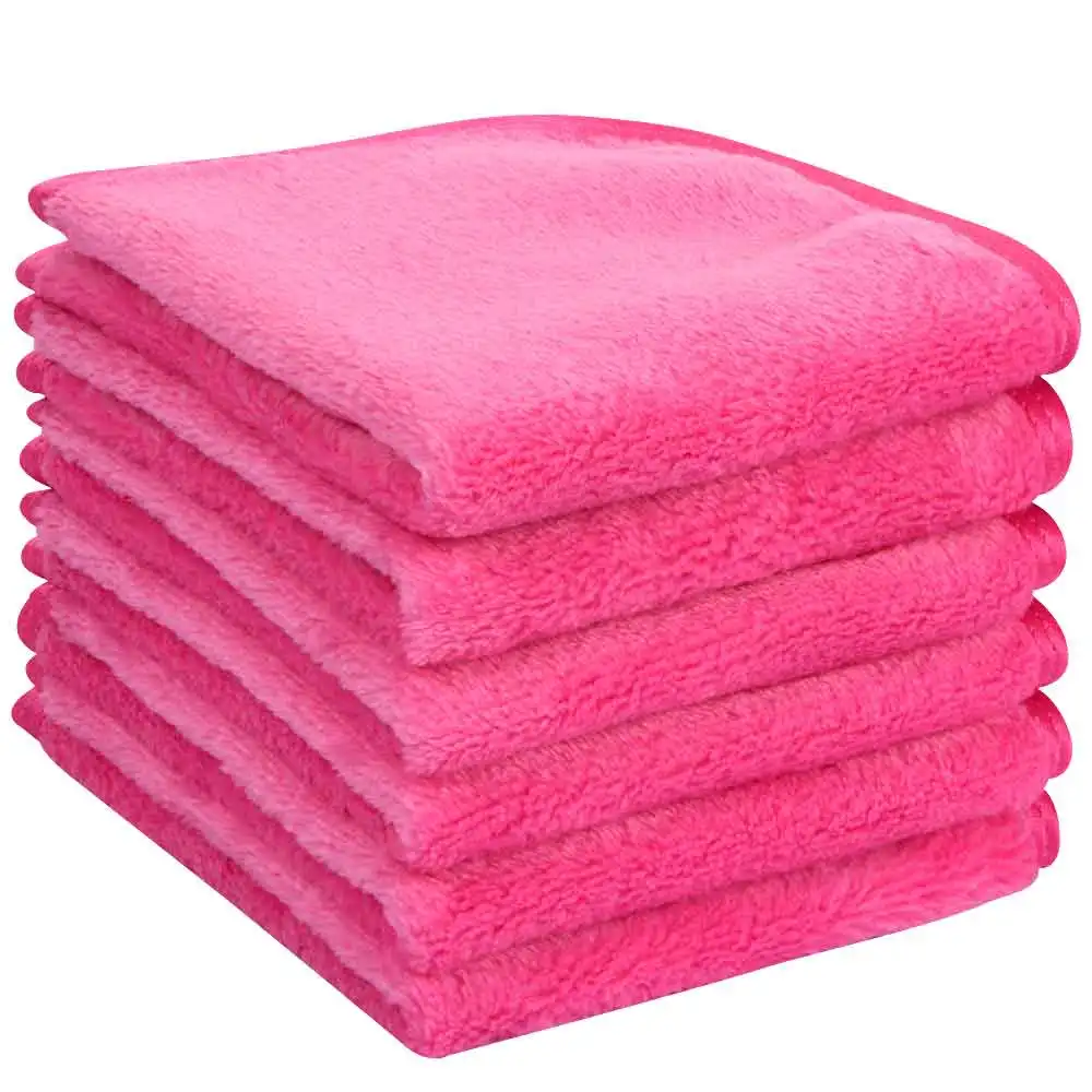 SUNLAND Makeup Remover Cloth Reusable Facial Cleansing Towel Microfiber Face Cloths Chemical-free Washcloth 10inX10in 6 Pack - Цвет: dpink