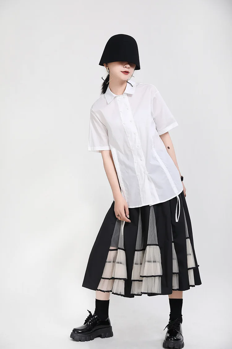 [EAM] High Elastic Waist Black Mesh Split Joint Temperament Half-body Skirt Women Fashion Tide New Spring Autumn 2020 1X715