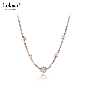 

Lokaer Titanium Stainless Steel CZ Crystal Plant Tree Choker Necklaces For Women Girls Trendy Charm Pendant Necklace N19188