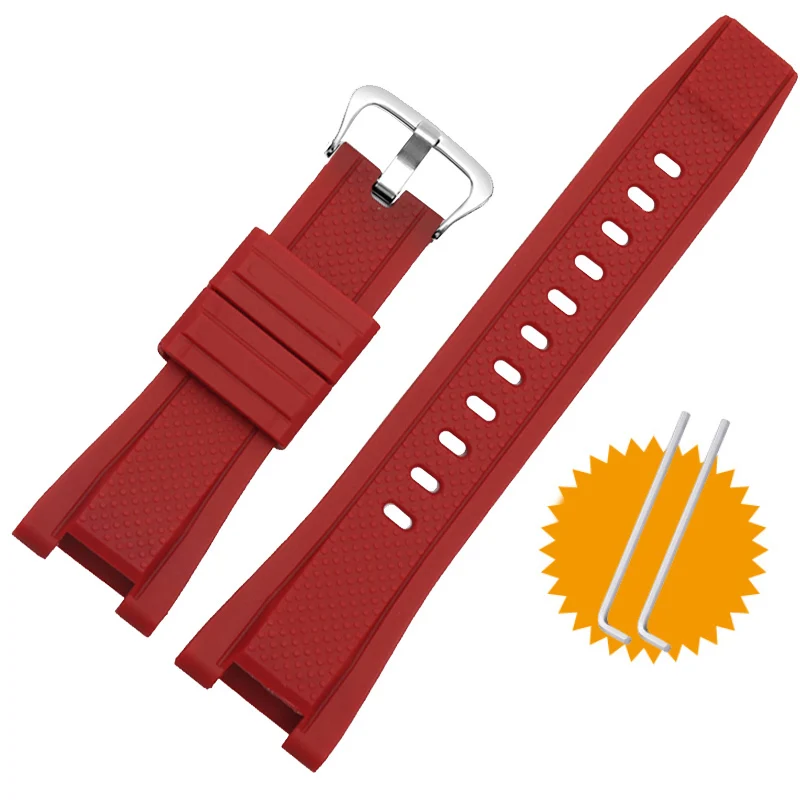 26 мм ремешок высокого качества силиконовый резиновый ремешок для часов мужские спортивные наручные часы для casio GST-W110/S130/B100/S100G ремешок для часов - Цвет ремешка: red silver buckle