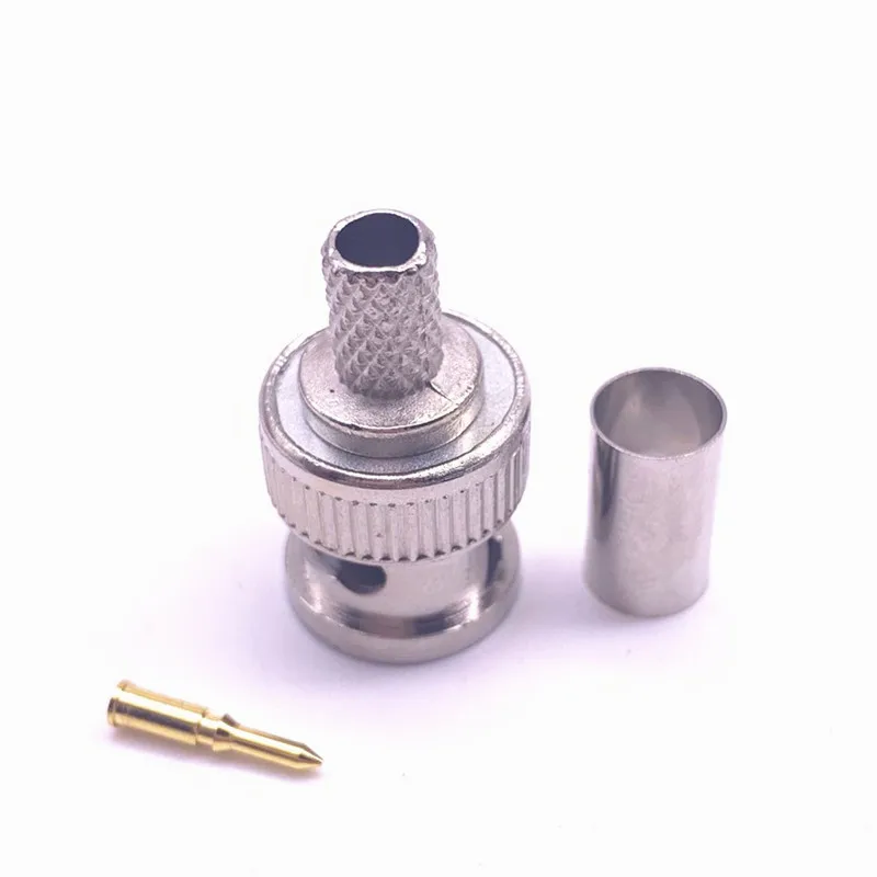 10Pcs Brass 3 in 1 BNC Male Q9 Crimp 50Ω RG58 RG59 RG60 RG142 RG400 LMR195 RF Coax Cable Straight Connector for CCTV Cameras 2