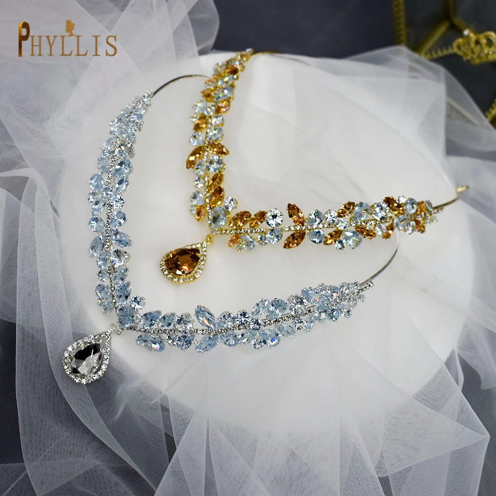 A265 Luxury Zircon Rhinestone Hairband Wedding Headpiece Baroque Bridal Crown Tiaras Hair Accessories Forehead Hair Jewelry