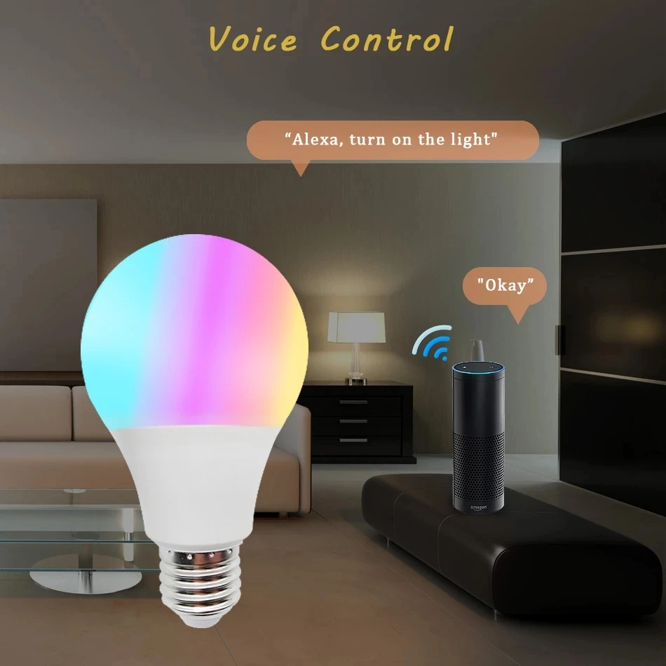Цветная (RGB) светильник лампочка с Tuya Wi Fi Управление 10 15W светодиоидная лампа