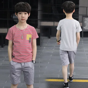

Children Clothes Summer Short-sleeved Casual Cotton Striped Set Boys Clothes Sports Sets Kids Clothes For Baby Suit