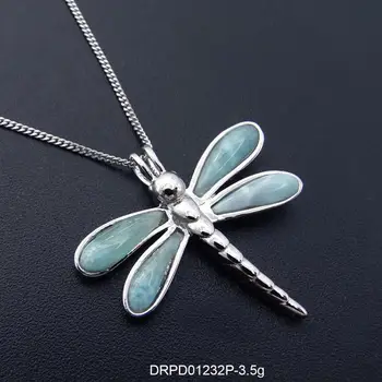 

High Quality 100% 925 Sterling Silver Pendant Natural Larimar Dragonfly Pendant without Chain for Women