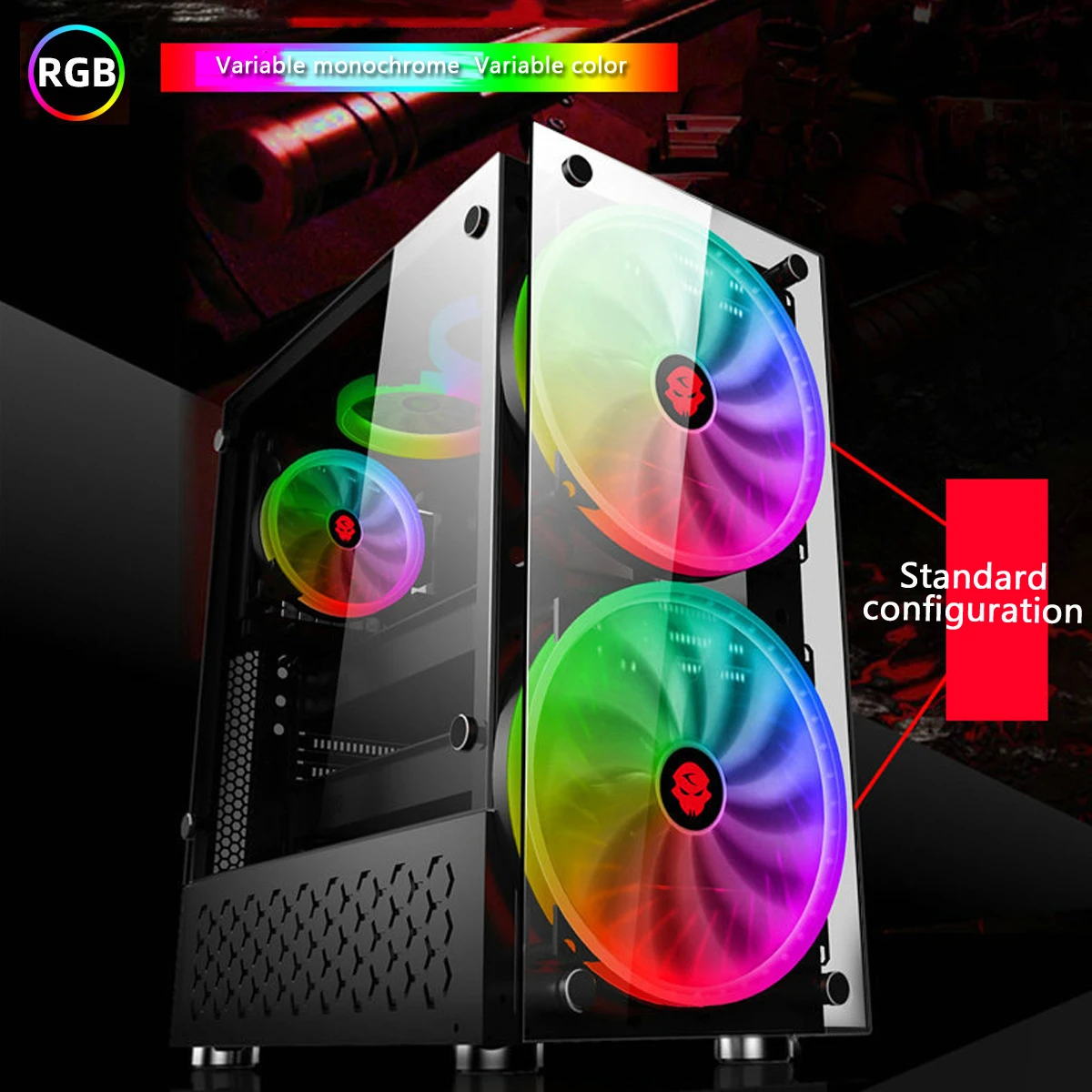  RGB Computer Case Double Side Tempered Glass Panels ATX Gaming Water Cooling PC Case with 2 Color C